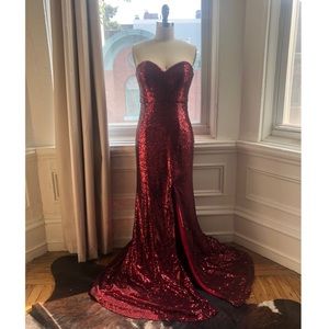 Bariano Red Sequin Evening Gown